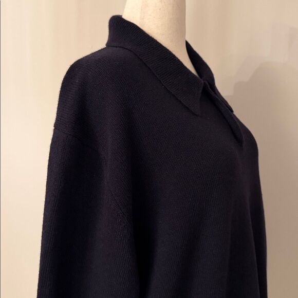 Henry Cotton’s Men XL 100% Merino Wool Knit Polo Sweater Navy Blue Long Sleeve - Picture 4 of 9